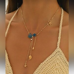 Gold Blue Shell & Star Necklace M715